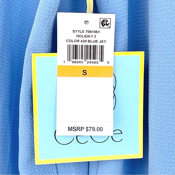 CeCe Ruffle Crepe Blouse Split Neckline with Tie Pintucks Long Sleeve Small - Picture 10 of 15